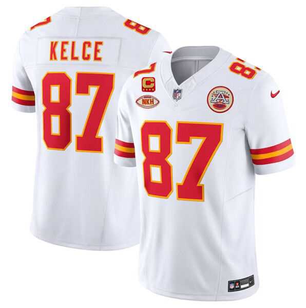 Men & Women & Youth Kansas City Chiefs #87 Travis Kelce White 2024 F.U.S.E. With NKH Patch And 4-star C Patch Vapor Untouchable Limited Jersey